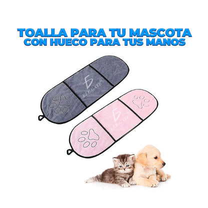 Toalla de baño absorbente de microfibra con bolsillos para mascota